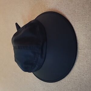 Black one size long visor sunhat with slot for ponytail.
